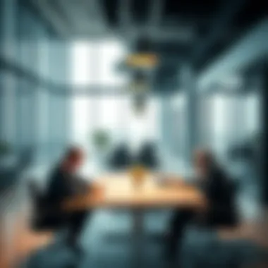 A conceptual image showcasing real estate negotiations in a modern office environment