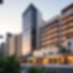 Stunning exterior view of Address Downtown residences highlighting modern architecture