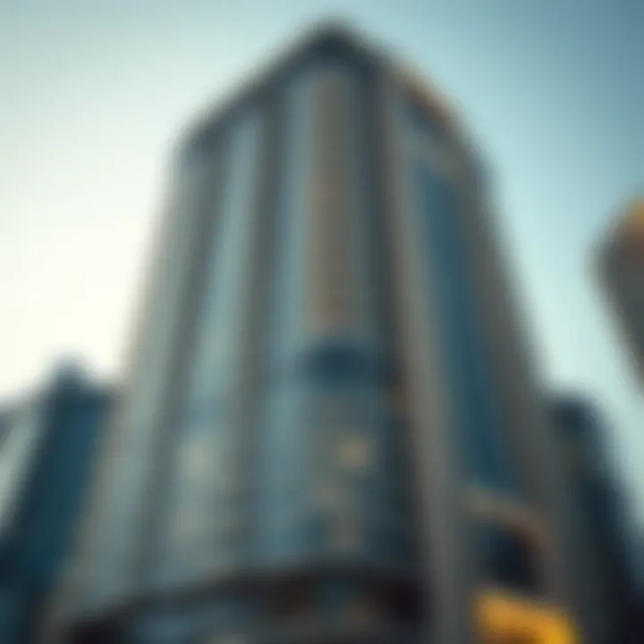 Close-up of Afamia Tower's unique facade design