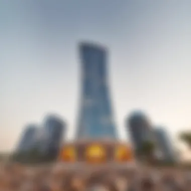 Ground Perspective of Ajman Nuaimiya Tower Majestic view of Ajman Nuaimiya Tower from the base