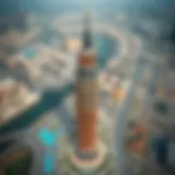 Aerial view showcasing the grandeur of Ajman Tower amidst the urban landscape.
