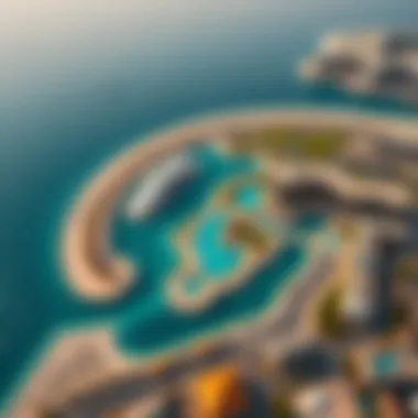 Aerial view of Al Dana Island highlighting its strategic layout