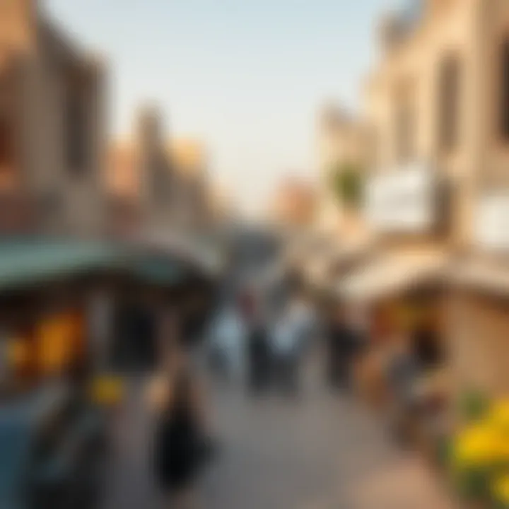 Al Seef Market: A Hub of Cultural Tourism An aerial view of Al Seef Market bustling with tourists and locals, illustrating its role in the local economy.