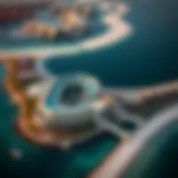 Aerial view of Bluewaters Island showcasing its unique architectural design