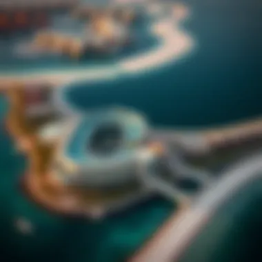 Aerial Perspective of Bluewaters Island Aerial view of Bluewaters Island showcasing its unique architectural design