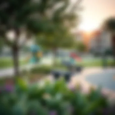 Community amenities in an affordable Dubai neighborhood featuring parks and recreational facilities