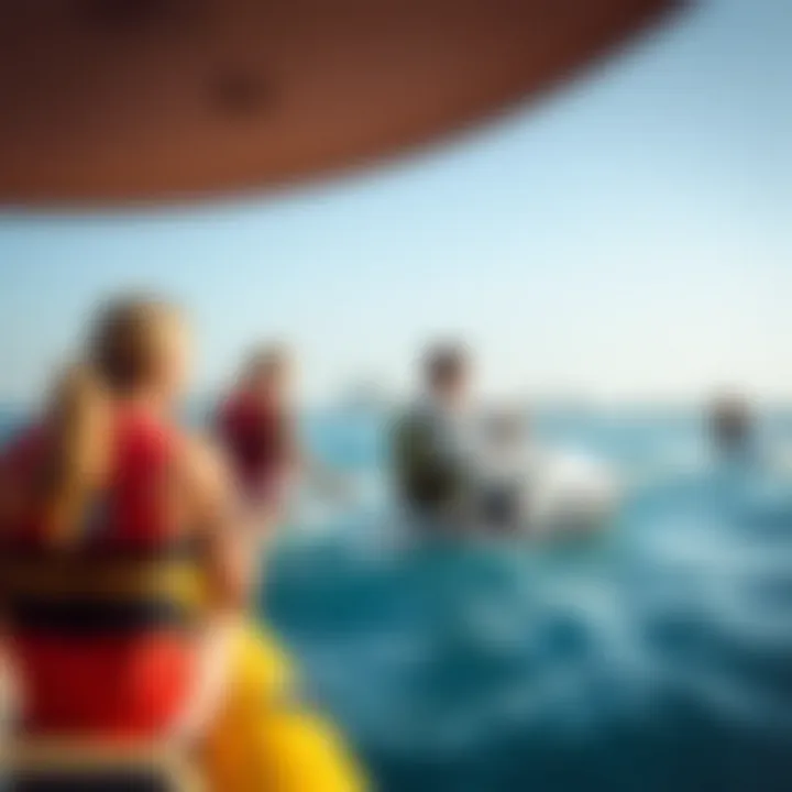 Visitors engaging in water sports and recreational activities on Coral Island.