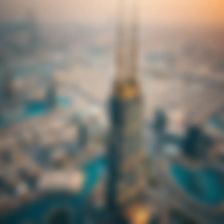 Aerial view of DMCC Almas Tower against Dubai skyline