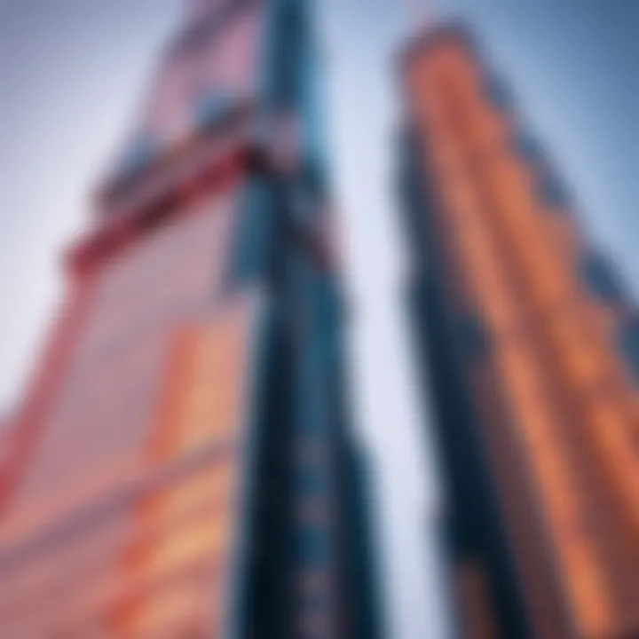 Architectural Elegance in Dubai Towers Close-up of architectural details on a prominent Dubai tower