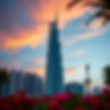 Stunning view of Al Habtoor Tower at sunset