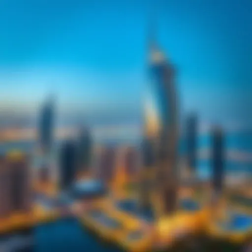 Stunning view of Albatha Tower against the Dubai skyline