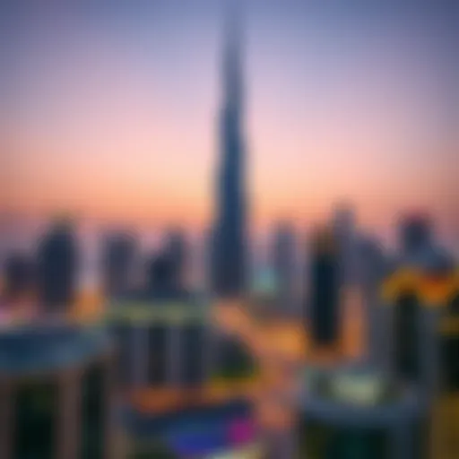 Burj Khalifa - Iconic Landmark of Dubai Skyline view of Burj Khalifa at dusk
