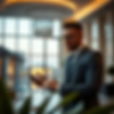 Luxury real estate agent presenting a property to potential buyers