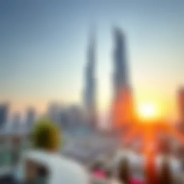 Stunning view of Burj Mansur showcasing its architectural brilliance against the Dubai skyline