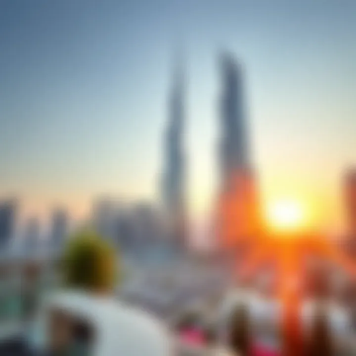 Stunning view of Burj Mansur showcasing its architectural brilliance against the Dubai skyline