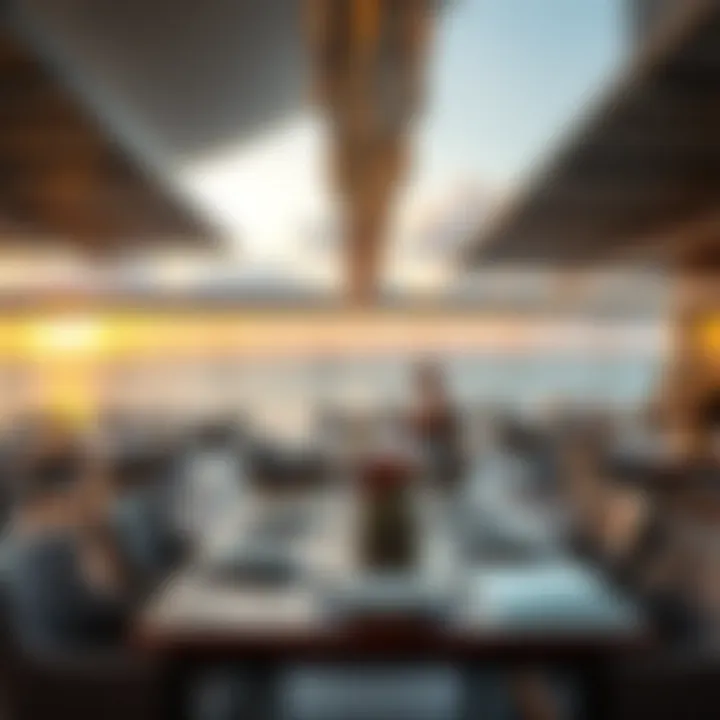 Stylish Dining with Ocean Views A stylish dining area with ocean views at sunset