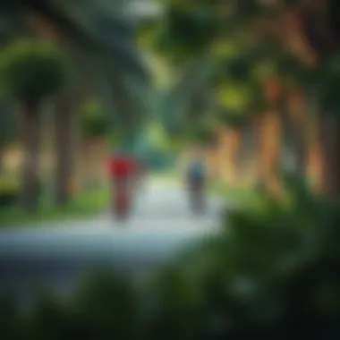 Cyclists in Park Setting Cyclists enjoying a ride in a park setting