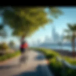 Scenic cycling route in Dubai with skyline views