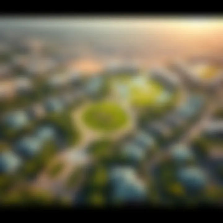 Aerial view of a Dubai park highlighting surrounding residential areas.
