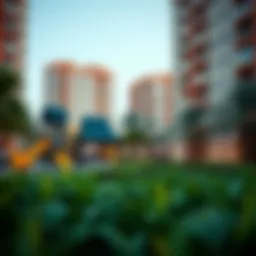 A vibrant family-friendly community in Dubai showcasing parks and children's play areas