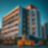 A modern apartment building in Dubai showcasing contemporary architecture