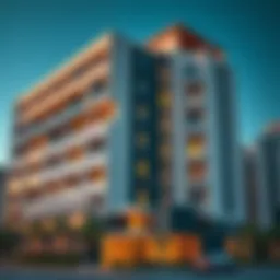 A modern apartment building in Dubai showcasing contemporary architecture