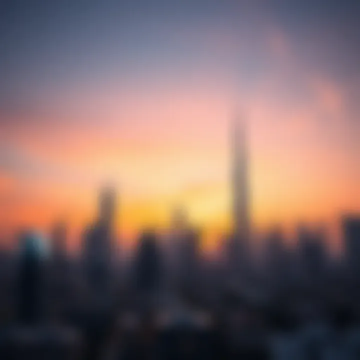 Luxurious skyline of Dubai at sunset