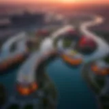Aerial view of River Land Dubai showcasing its unique layout and design.