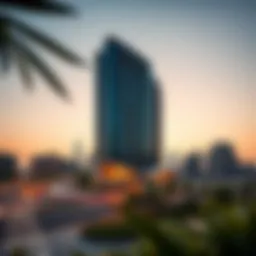 Stunning exterior view of The Address Sky View Dubai at sunset