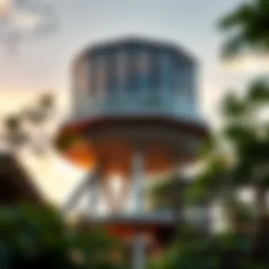 Innovative Design of a Garden Tower Close-up of a garden tower structure highlighting its innovative design