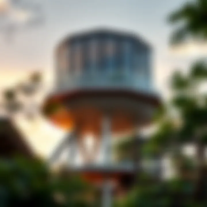 Innovative Design of a Garden Tower Close-up of a garden tower structure highlighting its innovative design