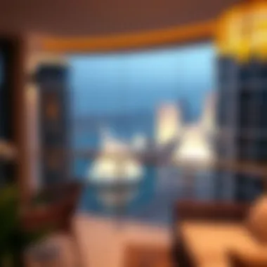 Luxurious apartment balcony overlooking the Dubai Fountain