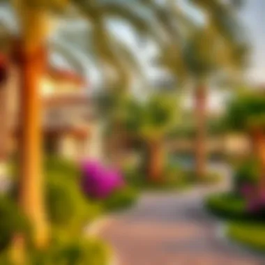 Designed architecture and lush landscaping of Palm Island.