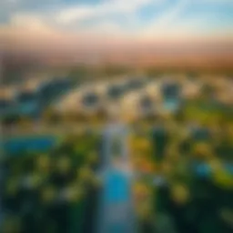 Stunning aerial view of Damac Hills showcasing lush greenery and modern architecture