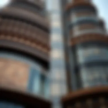 Intricate Facade Details of Zabeel Tower Close-up of Zabeel Tower's facade displaying intricate details and materials used in its construction