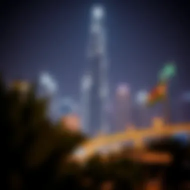 Grand Night Illumination of Zabeel Tower Nighttime illumination of Zabeel Tower highlighting its grandeur against the Dubai skyline