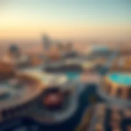 Aerial view of Falcon City, showcasing the unique architectural designs