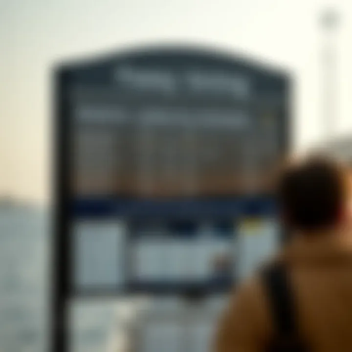 Schedule board displaying ferry timings