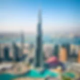 Panoramic view of the Gulf Pearl Tower against the Dubai skyline