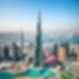 Panoramic view of the Gulf Pearl Tower against the Dubai skyline