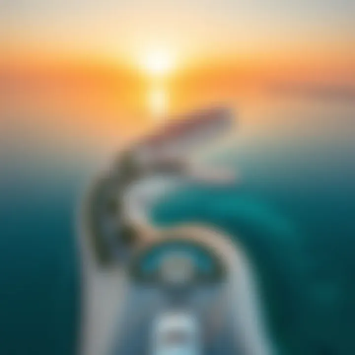 Aerial view of Hudayriat Island Beach highlighting its expansive shoreline and facilities