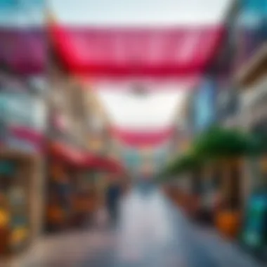 A bustling retail area in Jumeirah Lamer with diverse shops and dining options