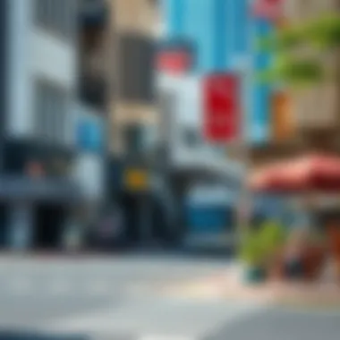 Vibrant street scene on Khalid Bin Al Waleed Road highlighting local businesses and cafes