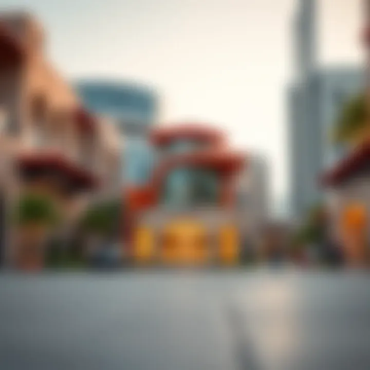 Modern architecture in International City reflecting diverse cultures