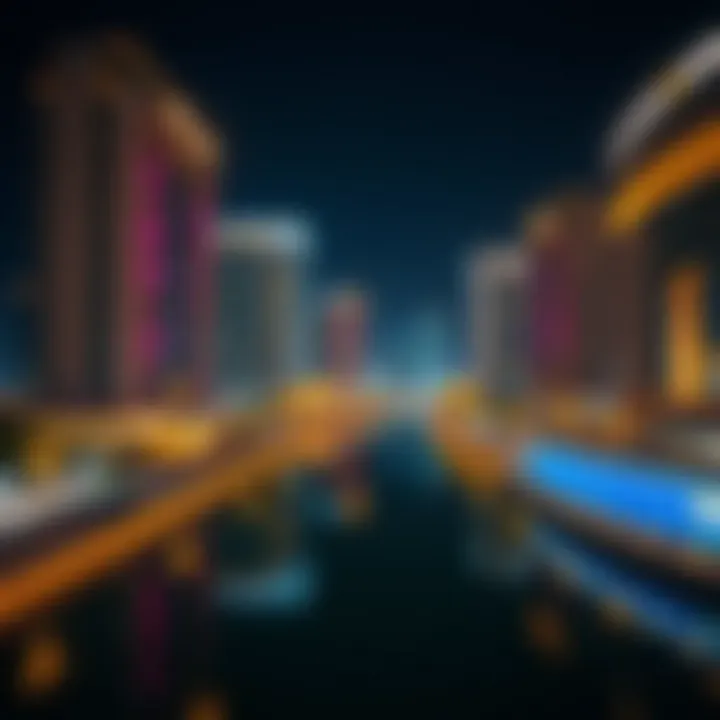 Illuminated Nightscape of One Canal Dubai Night view of One Canal Dubai illuminated with vibrant lights