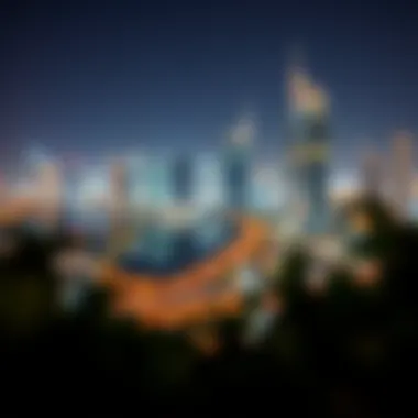 Night-time view of One Zabeel illuminated against the Dubai skyline