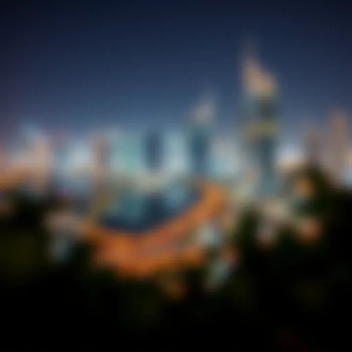 Night-time view of One Zabeel illuminated against the Dubai skyline