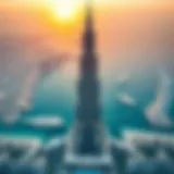 Aerial view of the tallest building in the UAE showcasing its dramatic height and design.