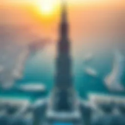 Aerial view of the tallest building in the UAE showcasing its dramatic height and design.