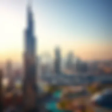 Captivating Skyline: The Orient Tower Stunning view of the Orient Tower against Dubai's skyline